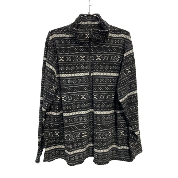Victory Outfitters Fleece Jacket Size 2X Fair Isle Quarter Zip Black White Cozy - Picture 1 of 6
